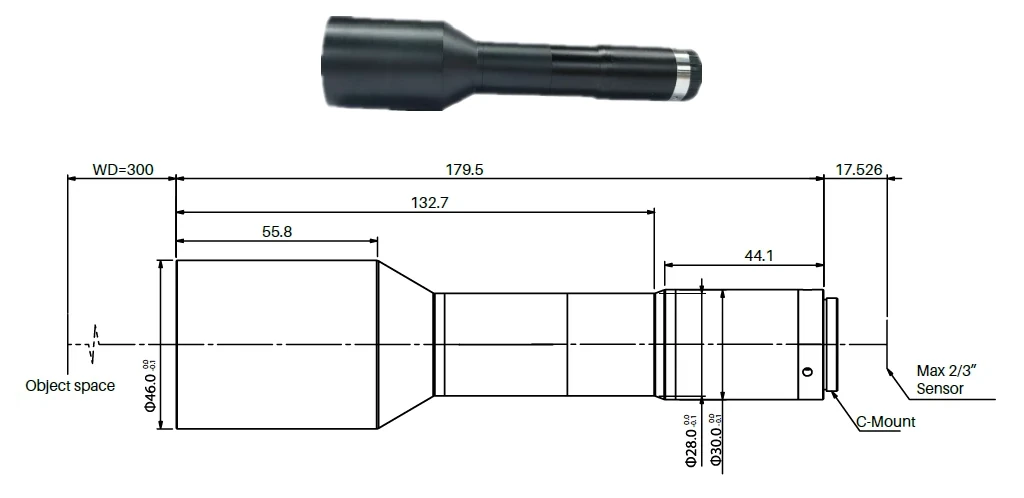 Obiettivo telecentrico lato oggetto, 1x, 300 mm WD, 2/3" (LS-MY-1-300-V2)